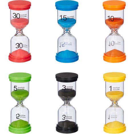 Relaxdays Sablier Décoratif En Lot, 6 Durées D’écoulement (1, 3, 5, 10, 15, 30 Min), H X D : 16