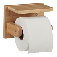 Relaxdays Dérouleur papier toilette avec mini étagère, pour portable & lingettes, en bambou, HxLxP : 12x16x10 cm, nature