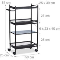 Chariot De Cuisine 2 Niveaux Relaxdays - 38x39.5x21.5 Cm, Roulettes 360°, Noir - 11