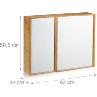 Armoire Salle De Bain Avec Miroir En Bambou – 2 Portes, 2 étagères Réglables, Design Mural (65x14x50,5 Cm) - 4