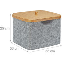 Relaxdays Panier de rangement en tissu boîte de rangement gris bambou couvercle poignées HxlxP: 25 x 33 x 33 cm, gris
