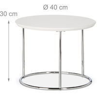 Table gigogne Set de 2 Table de Salon petite ronde mate, Table basse bois et métal chromé 60x60 cm, blanc