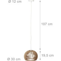 Relaxdays Luminaire suspension lampe plafond abat-jour en forme de boule cage bois HxlxP: 129 x 30 x 30 cm, nature-blanc