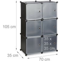 Relaxdays Étagère cubes penderie armoire rangement 6 casiers plastique modulable DIY HxlxP: 105x70x35 cm, noir
