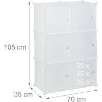 Relaxdays Étagère cubes penderie armoire rangement 6 casiers plastique modulable DIY HxlxP: 105x70x35 cm, blanc