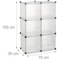 Relaxdays Étagère cubes penderie armoire rangement 6 casiers plastique modulable DIY HxlxP: 105x70x35 cm, transparent