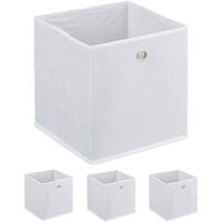 4x Boîtes de rangement, carrées en tissu, Cubique, 30x30x30 cm, blanc