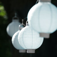 Relaxdays Lampion chinois LED abat-jour papier lanterne boule 20 cm rond décoration set de 10 à piles, blanc