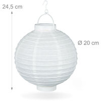 Relaxdays Lampion chinois LED abat-jour papier lanterne boule 20 cm rond décoration set de 10 à piles, blanc
