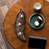 Relaxdays Porte-Bougies avec Plateau et Pierres décoratives, 19,5 cm, décoration de Table, Salon, Chambre, Noir/Marron