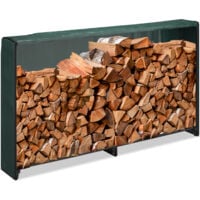 Relaxdays Range-bûches avec protection, pour bûches à partir de 25 cm, support en fer, HxLxP: 110x200x29 cm, noir - vert