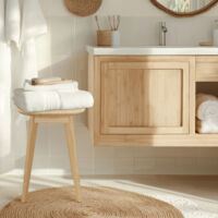Tabouret Salle De Bain Bambou Relaxdays - Rangement & Assise - 41.5x44x28 Cm Naturel