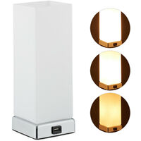 Relaxdays Lampe de table de nuit réglable 3 niveaux luminosité, tactile, connexionUSB, veilleuse HxlxP 28x10x10cm,blanc