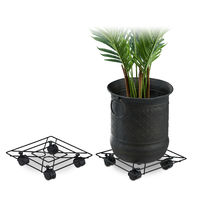 Relaxdays Support roulant pour plantes, 2, rond, intérieur et extérieur, freins, Plateau roulant, 28 cm, métal noir,