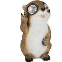 Relaxdays Statue de jardin Marmotte, statue d’animal avec yeux solaires LED, Déco pour jardin, balcon, 23 x 13 x 13 cm