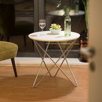 Relaxdays Table d’appoint ronde Table Bout de Canapé Bois Pieds Métal courbés Table basse de Salon 90 cm blanc