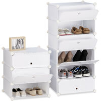 Meuble chaussures rangement 10 casiers plastique chaussures modulable DIY HxlxP: 176x49x37 cm, blanc