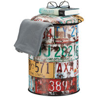 Relaxdays Tabouret cylindre avec couvercle Pouf vintage avec rangement coffre jouets enfants HxD: 44 x 32 cm, coloré