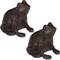 Figurine de jardin grenouille, lot 2, assise, en fonte, apparence antique, étanche, figurine grenouille, marron