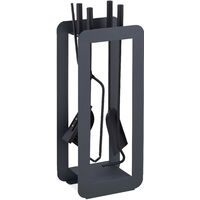 Relaxdays – Serviteur de cheminée moderne 5 pièces – Tisonnier 51cm, pelle à cendres 49cm, balai 47cm, pince 51cm – Acier robuste gris/noir
