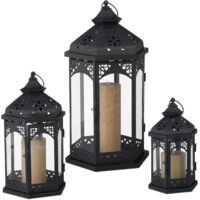 Lanternes de décoration, lot de 6, extérieur et intérieur, différentes tailles, vintage, retro, pour bougies, noire