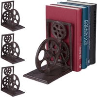 Serre-livres, lot de 4, presse-livres en fonte, range-livres, décoration vintage, pellicule, HxlxP: 16x13x10 cm, brun
