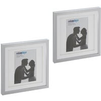 Relaxdays Cadre photo, lot de 2, 25x25 cm, format portrait ou paysage, à accrocher ou poser, passe-partout, argenté