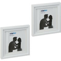 Relaxdays Cadre photo, lot de 2, 25x25 cm, format portrait ou paysage, à accrocher ou poser, passe-partout, blanc