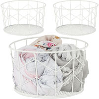 Corbeille fil de fer, lot de 3, Panier métal, pot rangement vêtement Accessoires, cosmétiques, HxD : 12,5 x 22 cm, blanc