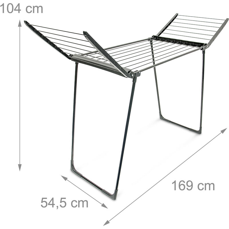 Relaxdays Stendino Pieghevole Leggero, in Acciaio, 169 x 104 x 54.5 cm,  Stendibiancheria Classico, 13 Metri Filo, Nero