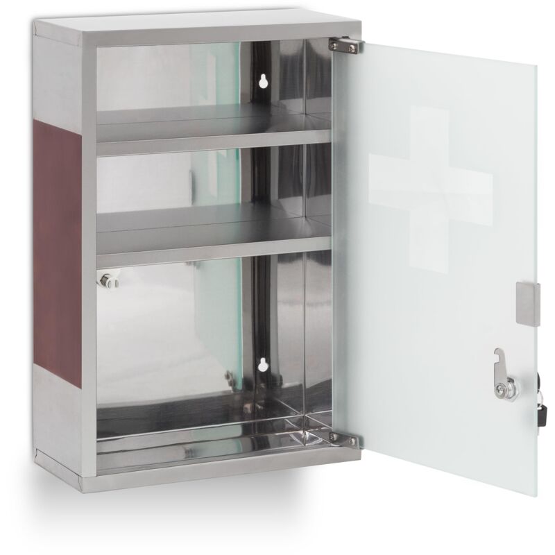 Armadietto Pronto Soccorso Relaxdays Con Chiusura A Chiave – 2 Scomparti, 32x21,5x9,5 Cm, Grigio, Per Medicinali E Farmaci