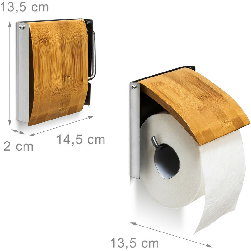 Relaxdays Porta Carta Igienica per il Bagno, HLP: 4 x 14 x 9 cm, da Muro, Portarotolo  da Parete Bambù, Color Legno