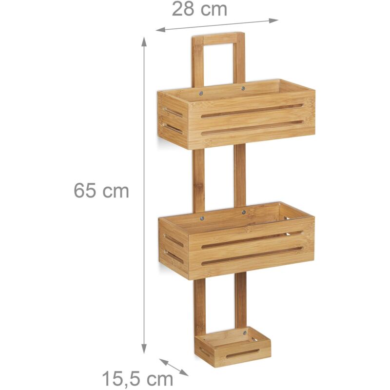 Mensola Portaoggetti Da Bagno RRX 3 Livelli In Bambù, Regolabile, Con Barra Portasciugamani, Sopra WC, Beige 60x15x54 Cm