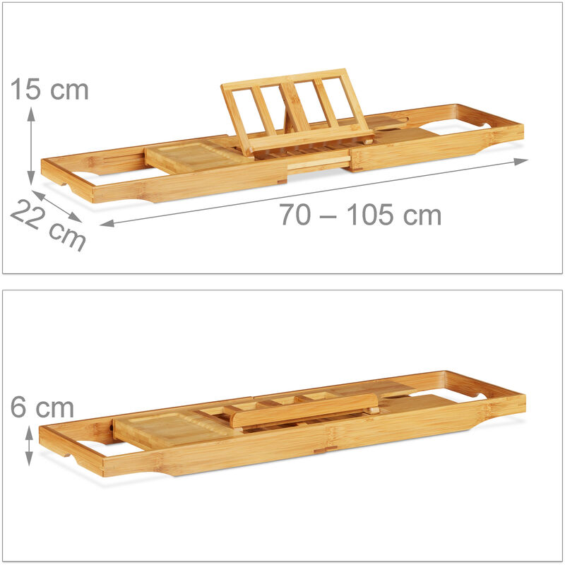 Relaxdays 10021864 Mensola Allungabile per Vasca, in Bambù, Vassoio con  Leggio per Accessori da Bagno, Marrone Chiaro
