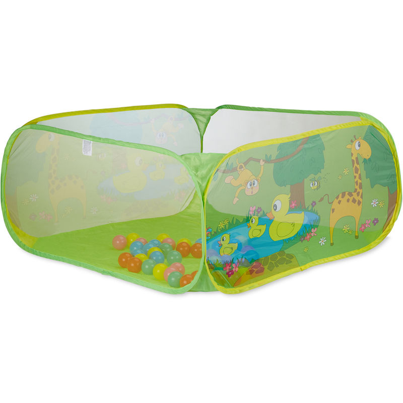 Relaxdays Piscina di Palline Pop Up, Box in Stoffa con 50 Palle Colorate,  Vaschetta per Bambini, HLP 29x80x80 cm, verde