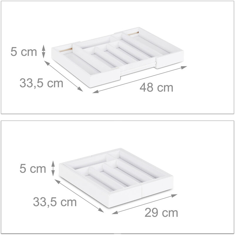 Relaxdays Portaposate da Cassetto, Estraibile Larghezza Variabile, da 5 a 7  Scomparti in Bambù HxLxP: 5x48x46 cm, Bianco