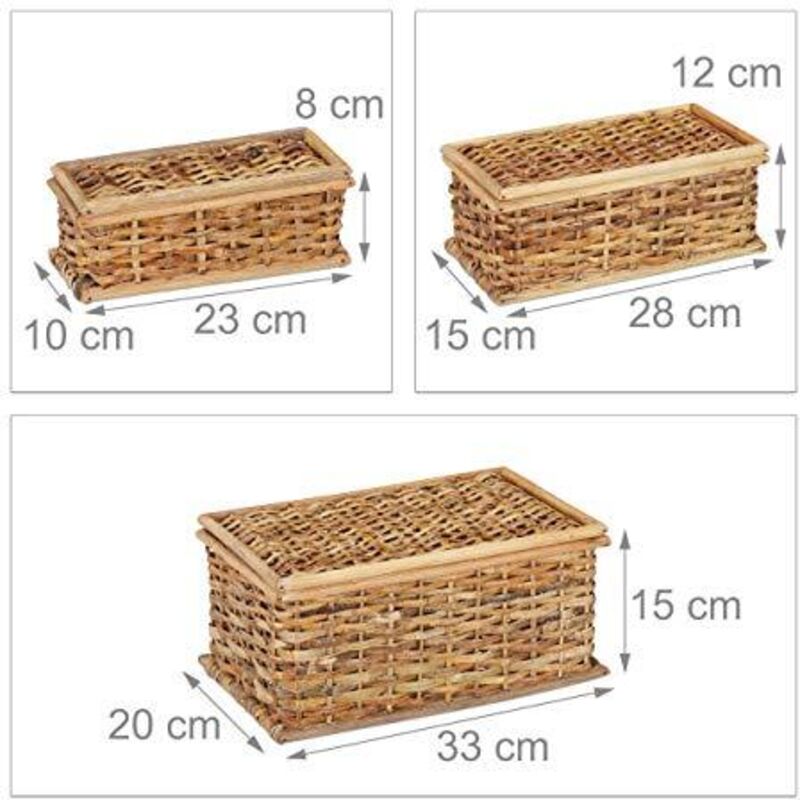 Ceste Vimini Con Coperchio Set 3x Ceste Portaoggetti HWC-C21 Bambù - Foto 6