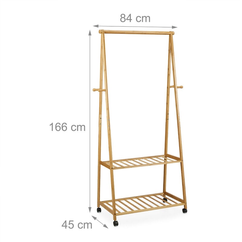 Bianco Appendiabiti da terra Stand appendiabiti a 2 ripiani Appendiabiti in bambù Porta Abiti bambù Porta Abiti Attaccapanni Appendiabiti Autoportante 166x77x44cm