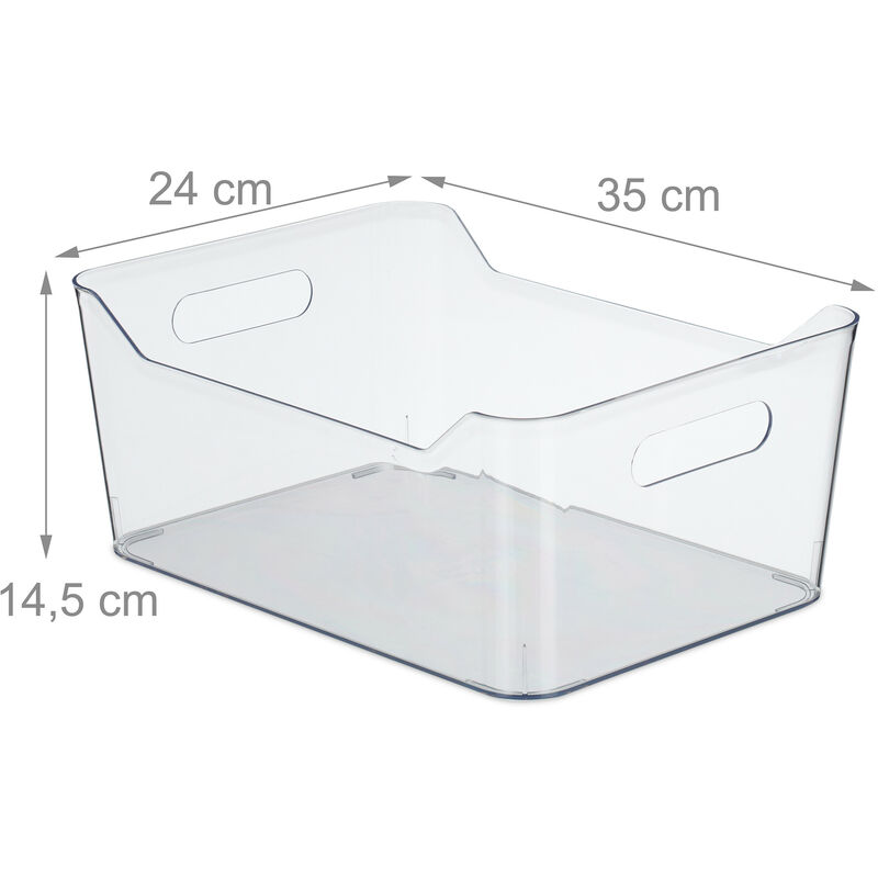 3x Organizer da Frigorifero, Contenitore da Cucina, Box per Alimenti, HLP:  14,5x35x24 cm, con Manici, Trasparente