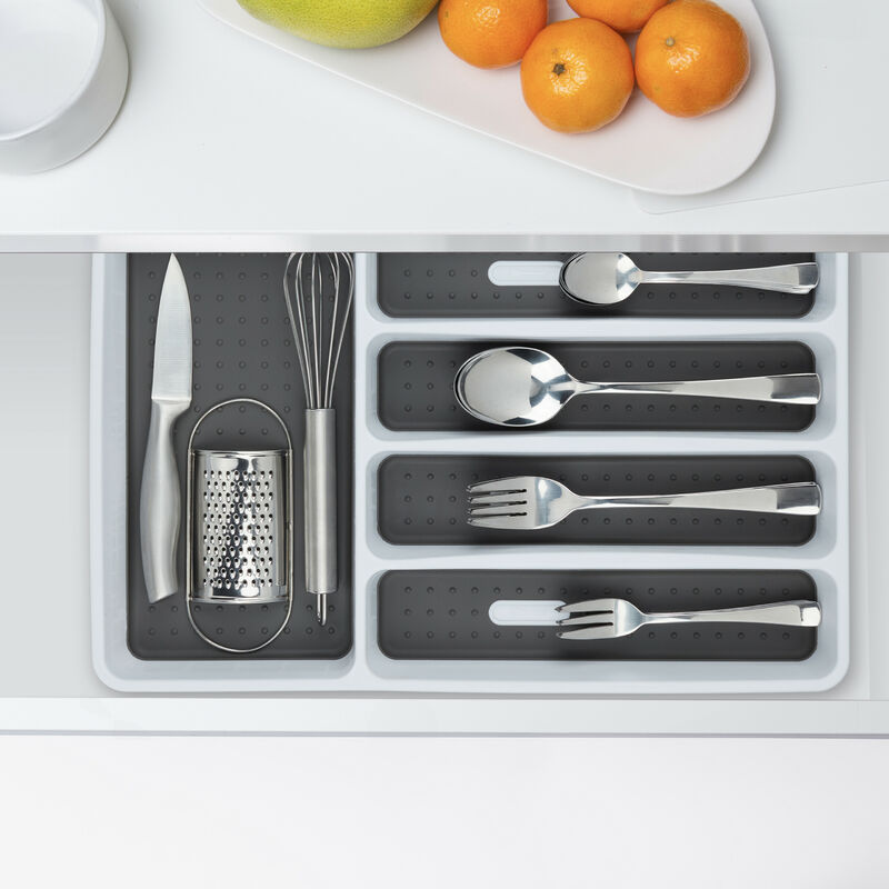 2x Portaposate da Cassetto, Divisore per Posate, Organizer da Cucina,  HxLxP: 4,5 x 33 x 40 cm, Bianco/Grigio