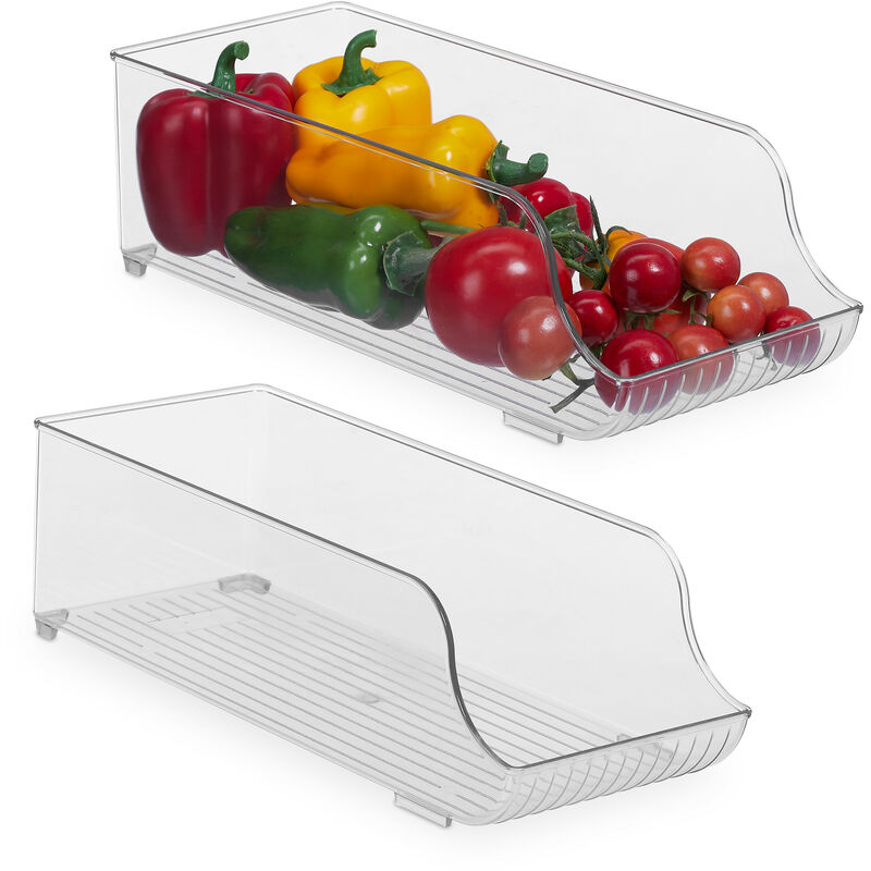 2x Organizer da Frigorifero, Contenitore da Cucina, Box per Alimenti HLP: 10,5x14x35  cm, Plastica, Trasparente