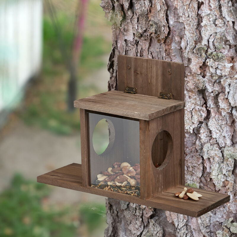 Mangiatoia Per Scoiattoli In Legno: 2 Entrate, Tetto Protettivo - Per Giardino O Balcone, 24x35x13 Cm - Foto 8