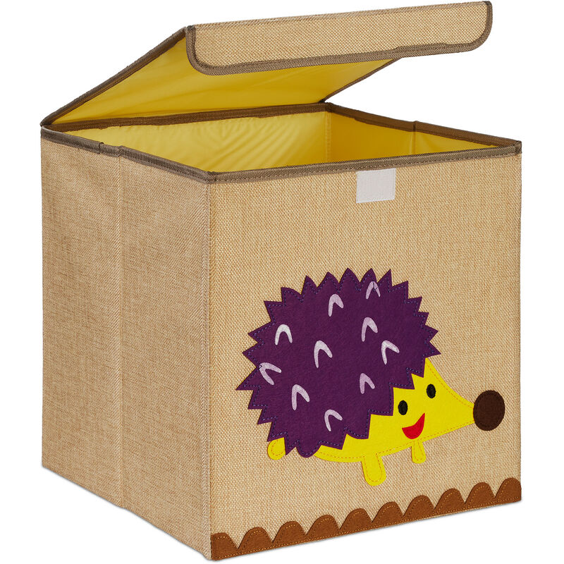 Relaxdays Scatola Portagiochi Bambini, Cesta in Stoffa Portaoggetti,  33x33x33 cm, Giocattoli, Design Riccio, Beige Viola