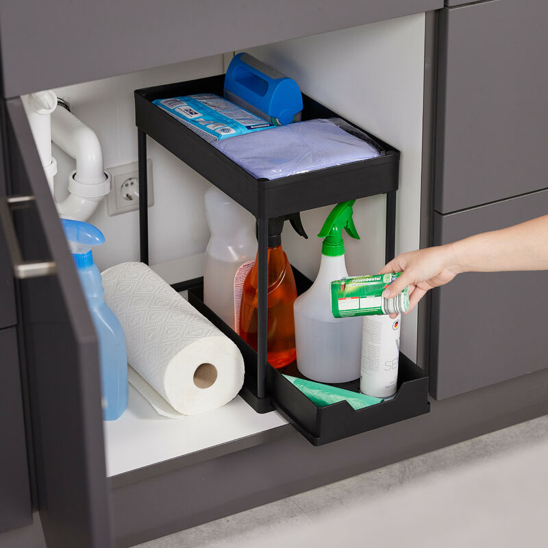 Organizzatore E Contenitore Sotto Lavello, Portaoggetti Per Cucina Con  Doppio Cassetto Scorrevole, Scaffale Portautensili Multipurpose Con 4 Ganci  Per Bagno E Dispensa