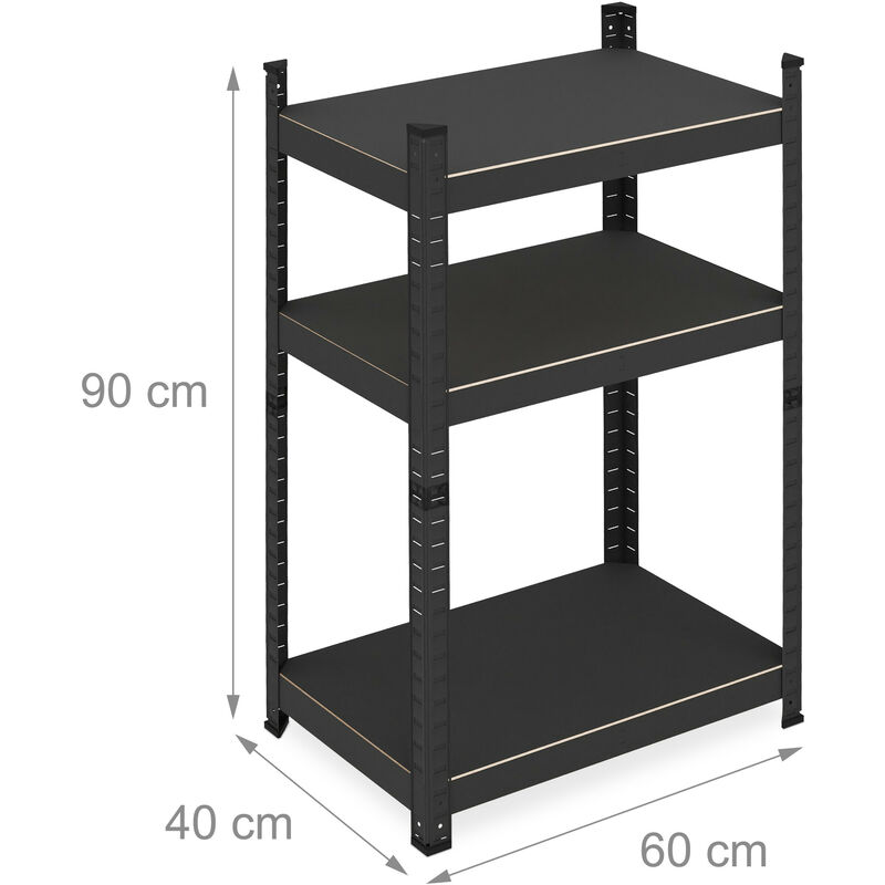 Relaxdays Scaffale in Acciaio, HxLxP 90 x 60 x 40 cm, 3 Ripiani ad Alta  Portata, 750 kg, per Garage e Cantina, Nero