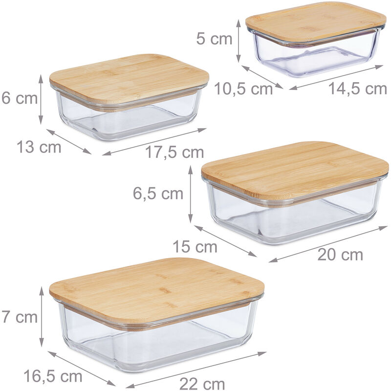 Relaxdays Contenitore per Alimenti Ermetico, Set da 4, Varie