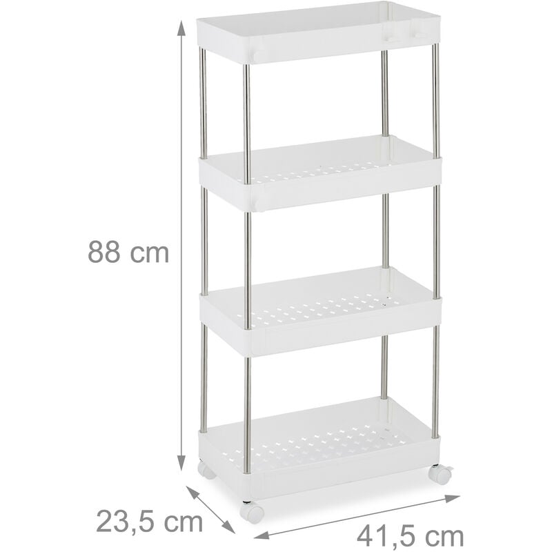 Relaxdays Mobile Salvaspazio, Scaffale su Ruote con 4 Ripiani, Carrello per  Bagno e Cucina, 88 x 41,5 x 23,5 cm, Bianco