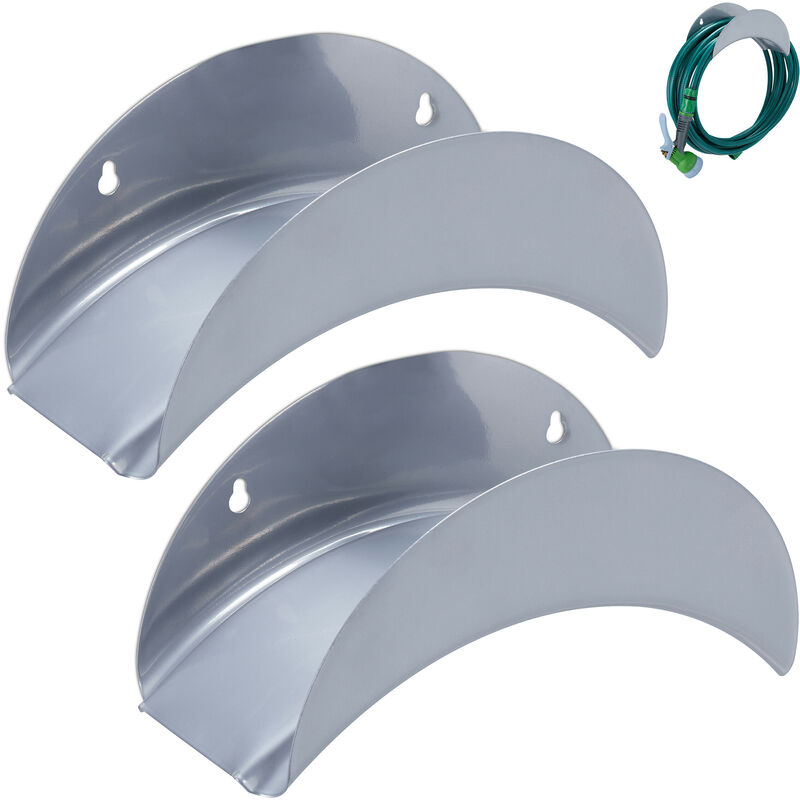 Set 2 Portatubo Da Parete Relaxdays - Supporti Per Tubo Giardino 30m, Ferro Grigio, Per Irrigazione E Ordine - Foto 6