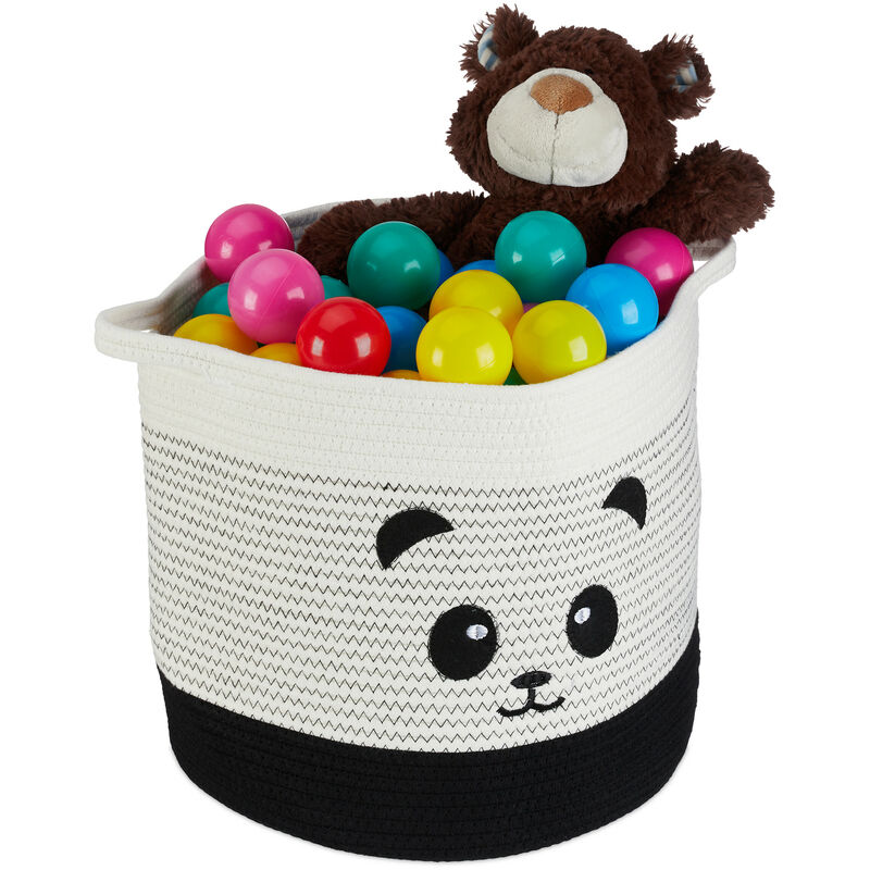 Relaxdays Scatola Portagiochi, Design Panda, Cesta Cotone, 32x34 cm, Box  Giocattoli, Bambini, Pieghevole, Nero Bianco