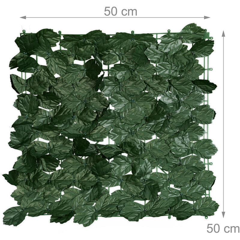Relaxdays Siepe Artificiale, 12 Frangivista 50x50 cm Balcone Ringhiera,  Foglie Finte Edera, Recinzione Giardino, Verde